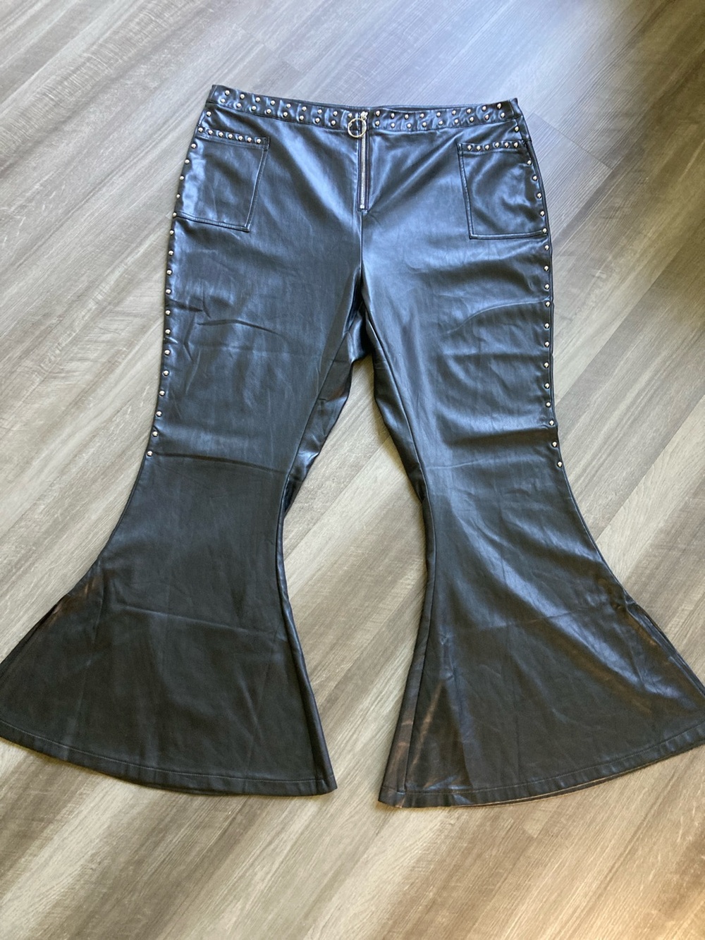 Killstar Sulfuric Magma Flares Faux Leather High Waist Bell Bottom Pants 4XL